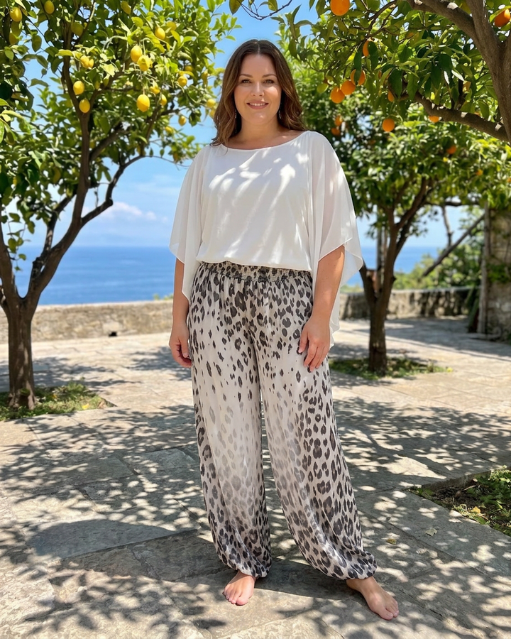 Vienne | Vloeiende Chiffon Top en Geprinte Wijde Broek Set
