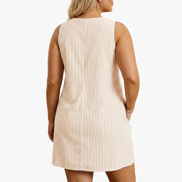 Pemberley | Mouwloze Gestreepte Pocket Jurk