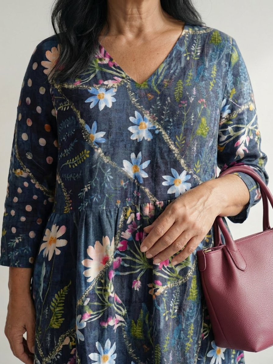 Thea | Gemakkelijke Gather Bloemen Midi Jurk