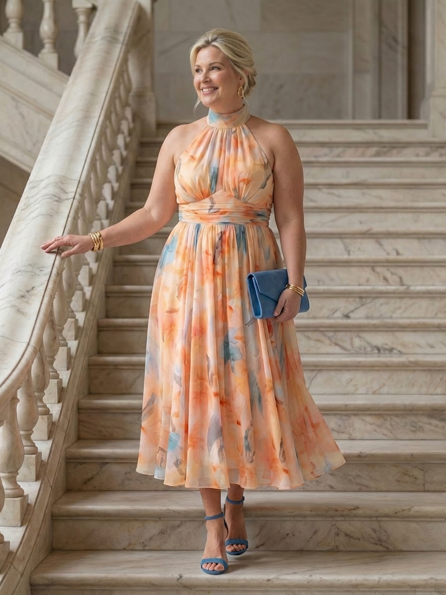 Stella &amp; Grace™ | Zachte Halter Midi Jurk