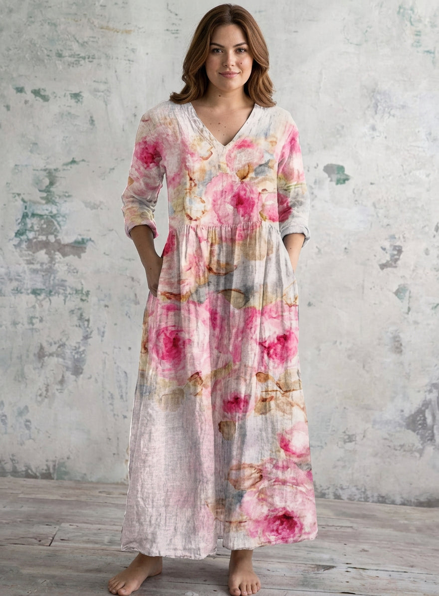 Tamsin | Waterverf Bloem Maxi Jurk