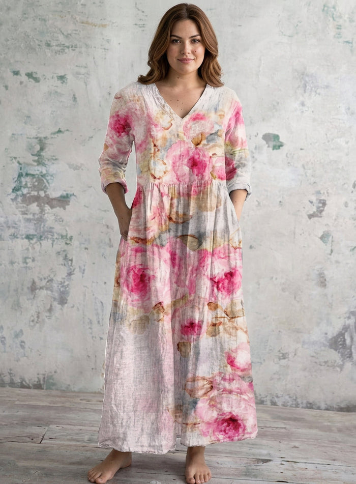 Tamsin | Waterverf Bloem Maxi Jurk