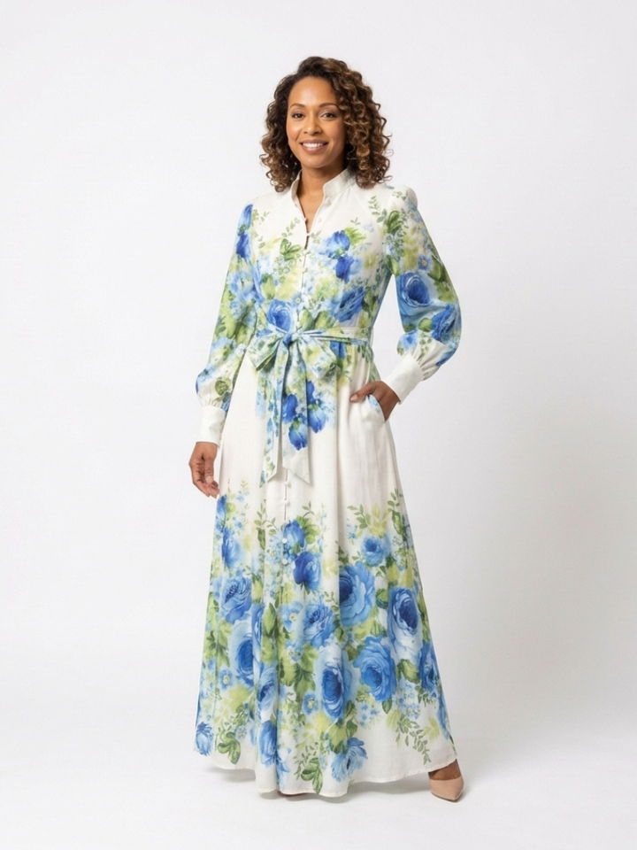 Laisa | Maxi-jurk met lange mouwen en bloemenprint