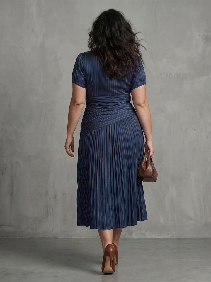 Vita | Plissé Taille Streep Midi Jurk