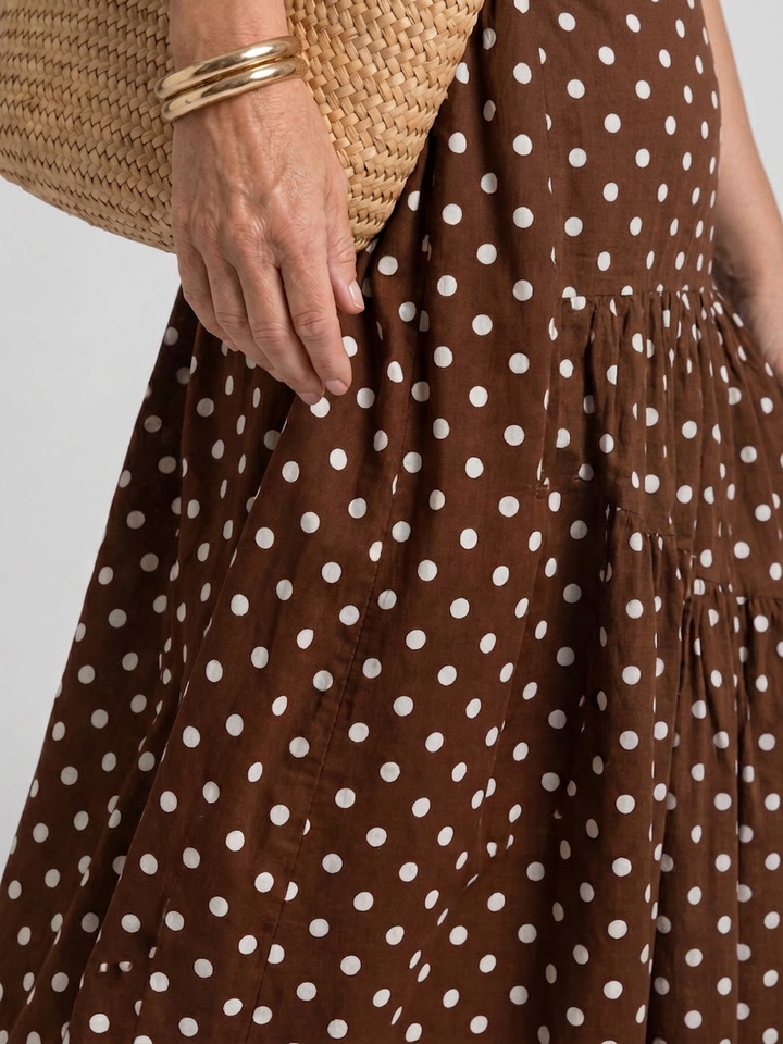 Olwen | Strapless Polka Dot Pattern Midi Dress
