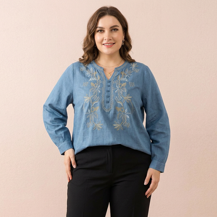 Fauna - Pure Katoenen Geborduurd Comfortabel Top