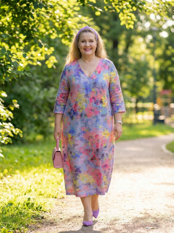 Faye | Abstracte Bloem Midi Jurk
