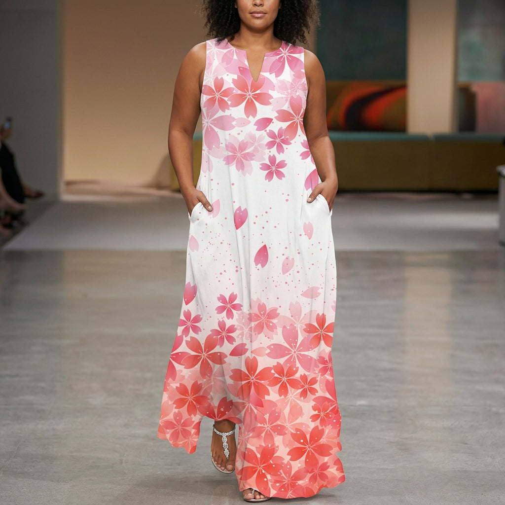 Laisa | V-Hals Mouwloze Bloesem Maxi Jurk