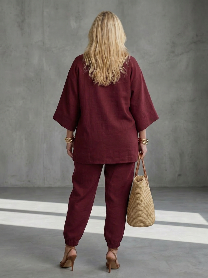 Heledd | V-Hals Tuniek Met Gathered Broek Set