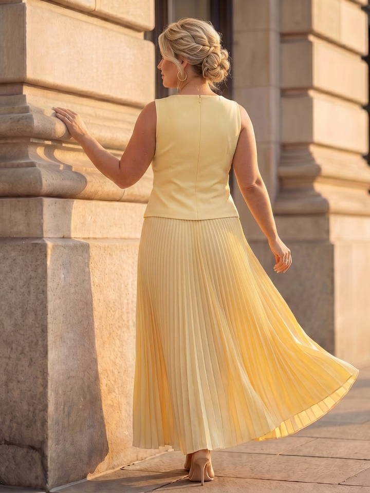 Fauna | Gestructureerde Mouwloze Corsage Met Plissé Rok Set