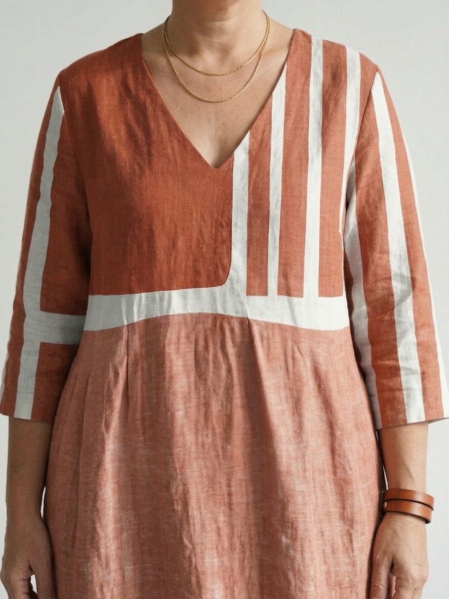 Dahlia | Eenvoudige Gemengde Streep Midi Jurk
