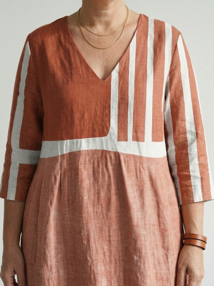 Dahlia | Eenvoudige Gemengde Streep Midi Jurk