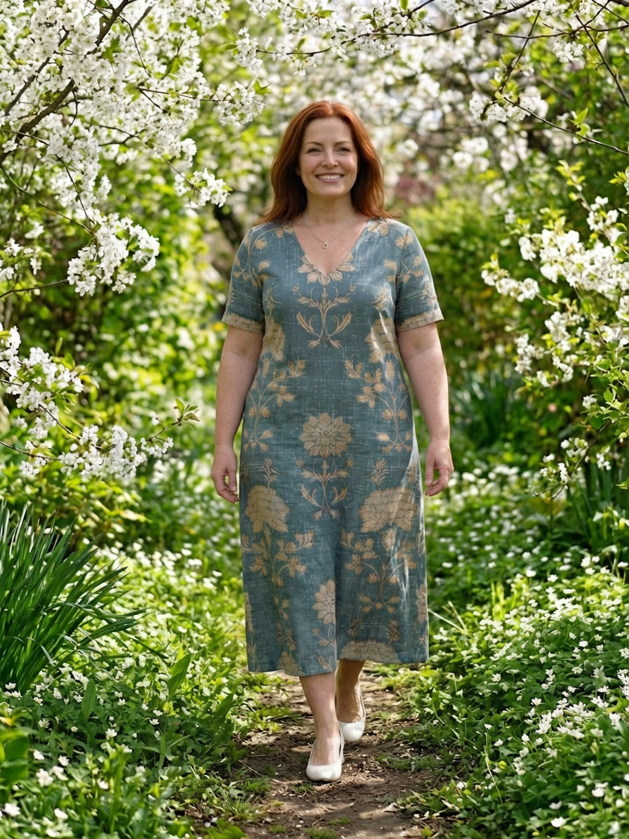 Aveline | Zachte Vorm Bloemen Midi Jurk