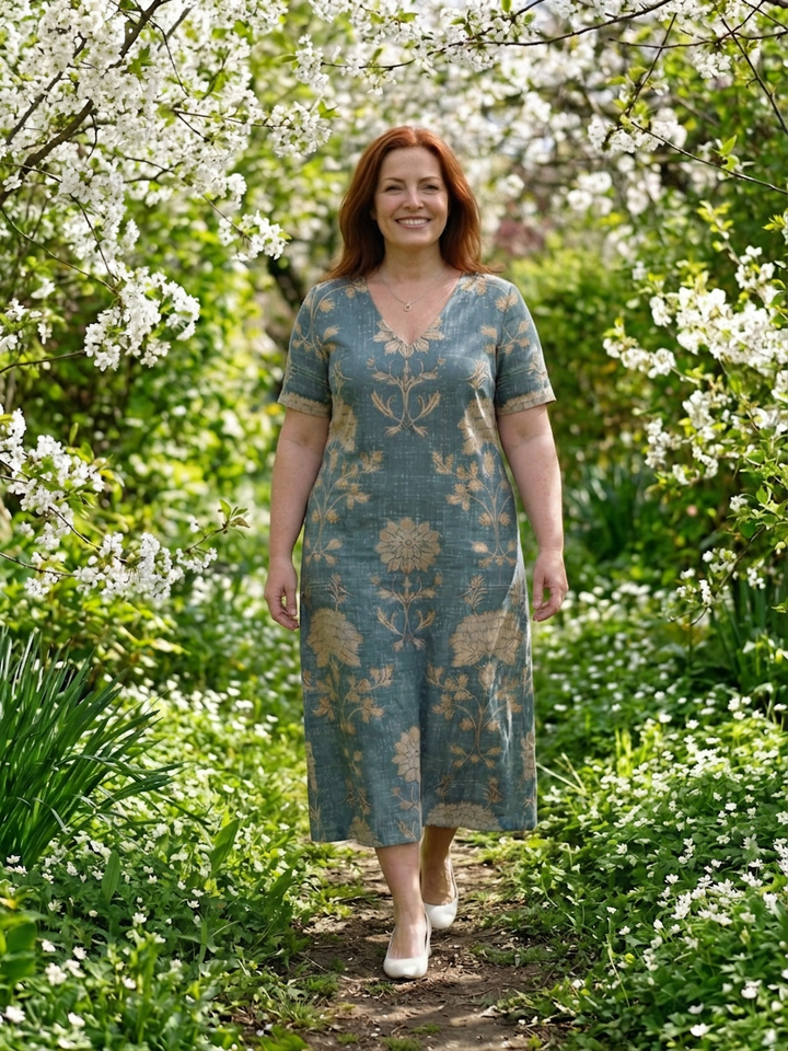 Aveline | Zachte Vorm Bloemen Midi Jurk