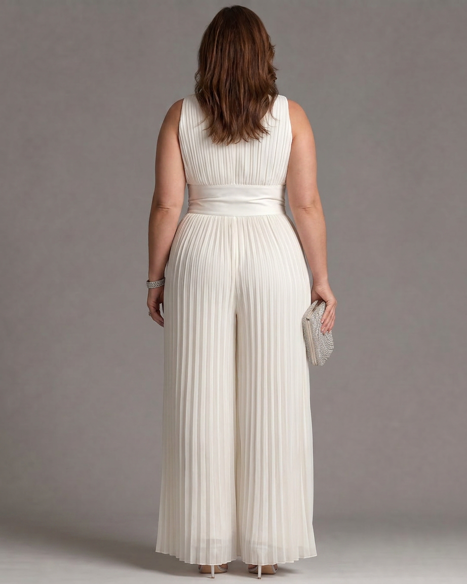 Eilwen | Geplooide Halter Nek Wijde Pijpen Jumpsuit