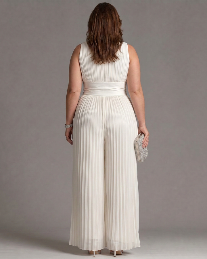 Eilwen | Geplooide Halter Nek Wijde Pijpen Jumpsuit
