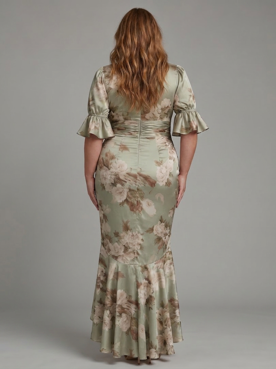 Wilhelmina | Korte Mouw V-Hals Geraffineerde Taille Midi Jurk
