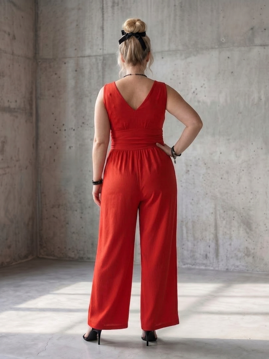 Tegan | Diepe V Taille Gedefinieerde Wijde Pijpen Jumpsuit
