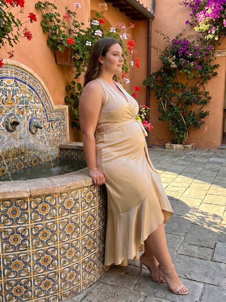 Amina | Halternek Wikkel Asymmetrische Zoom Midi Jurk