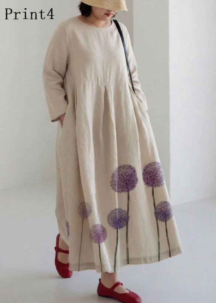 Celestine - Abrikozen Katoenen Jurken met Zakken Patchwork Lente