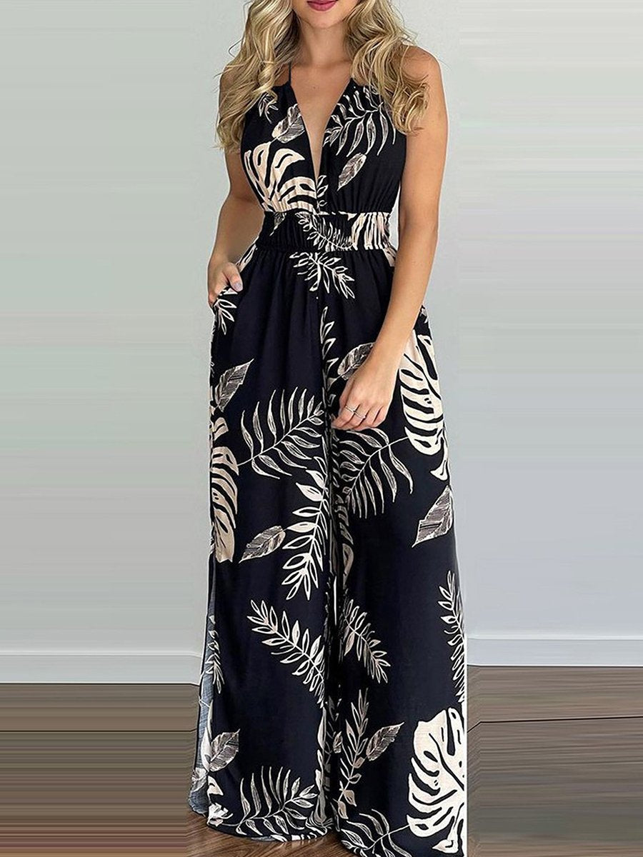 Cordelia - Sling Bladprint Jumpsuit