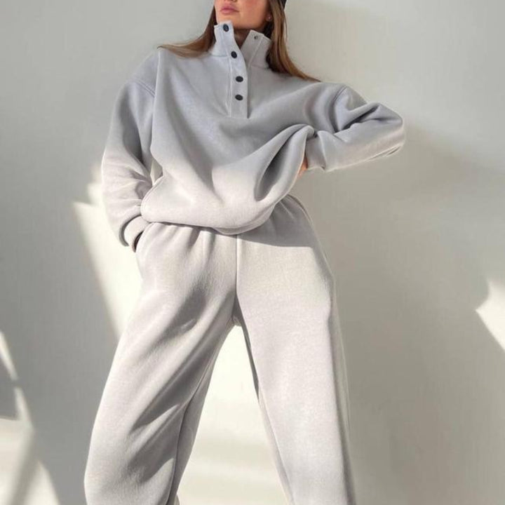 Oversized fleece huispak met opstaande kraag