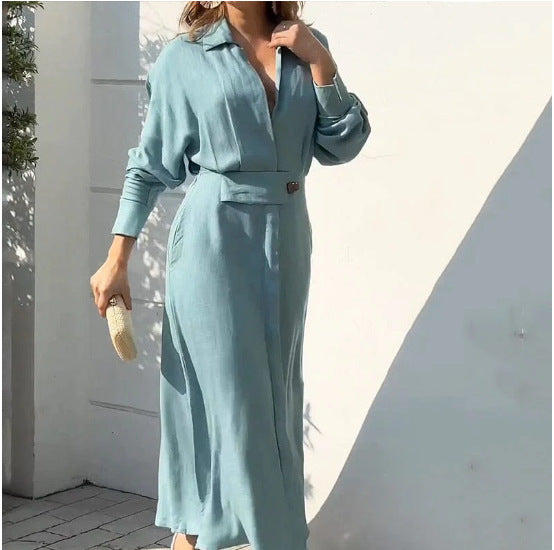 Wynne V-hals Slim Jurk: Elegante Hemelblauwe Statement