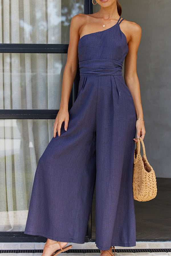 Shiloh - Sexy Sling Taille Pocket Rechte Mouwloze Jumpsuit