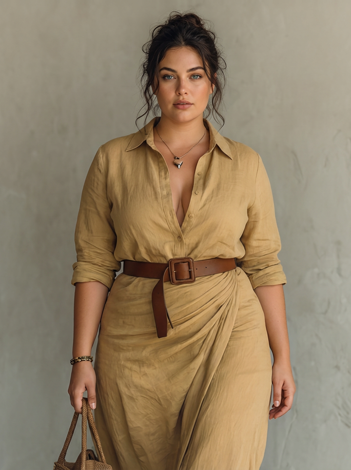 Lange Maxi Jurk met Ingesneden Kraag en Lange Mouwen voor Vrouwen