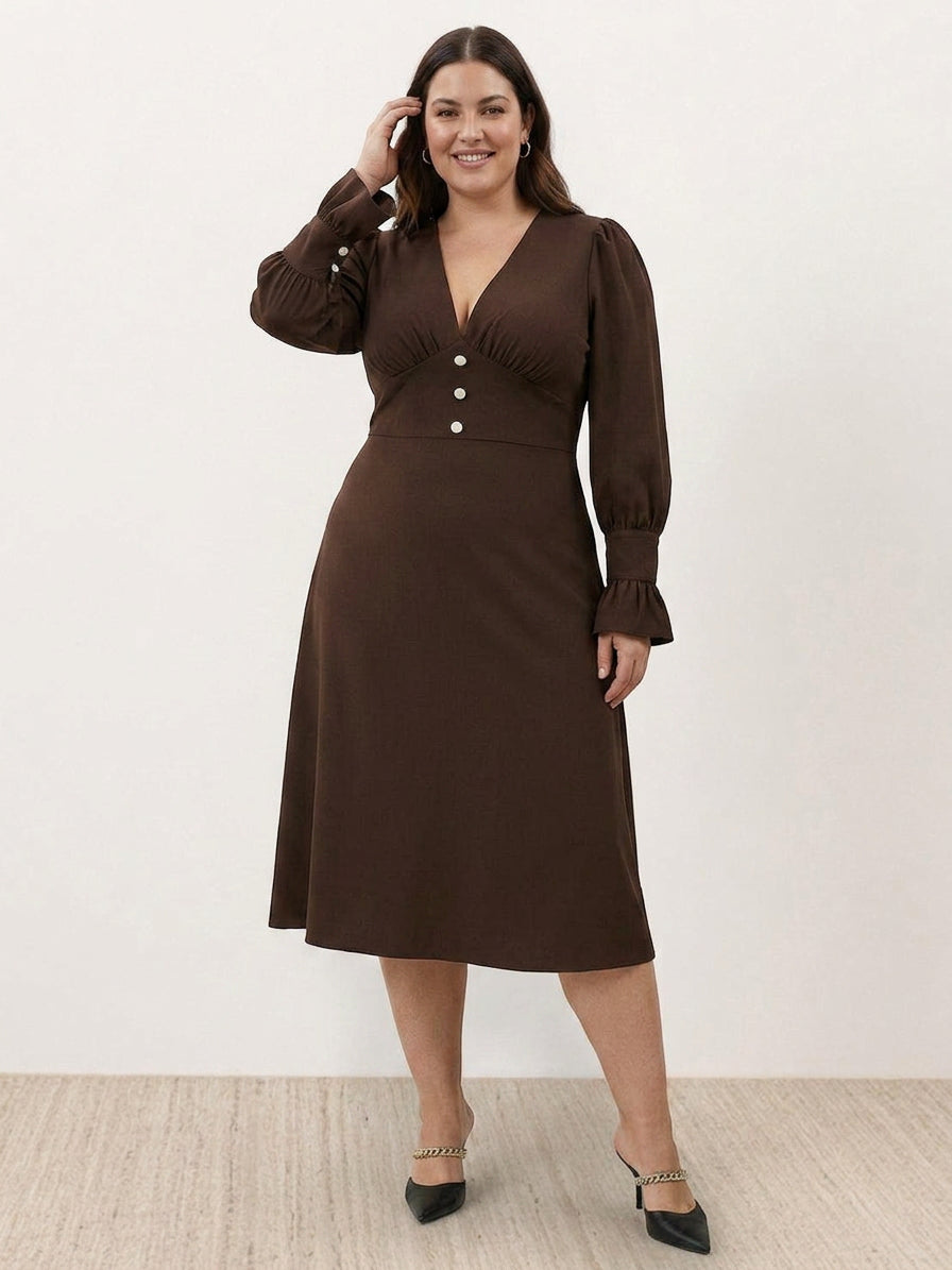 Bellamy - Slankmakende V-hals Midi-jurk