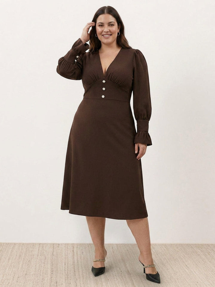 Bellamy - Slankmakende V-hals Midi-jurk