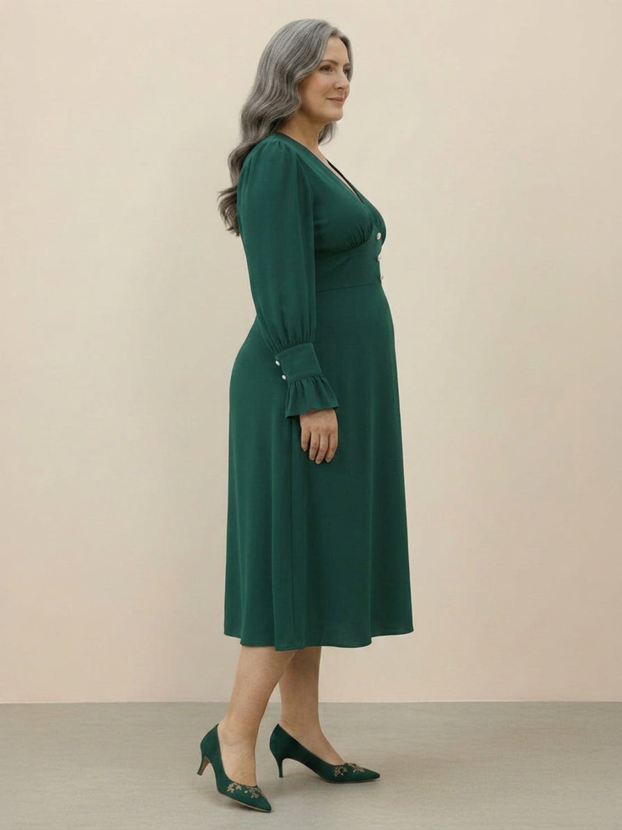 Bellamy - Slankmakende V-hals Midi-jurk