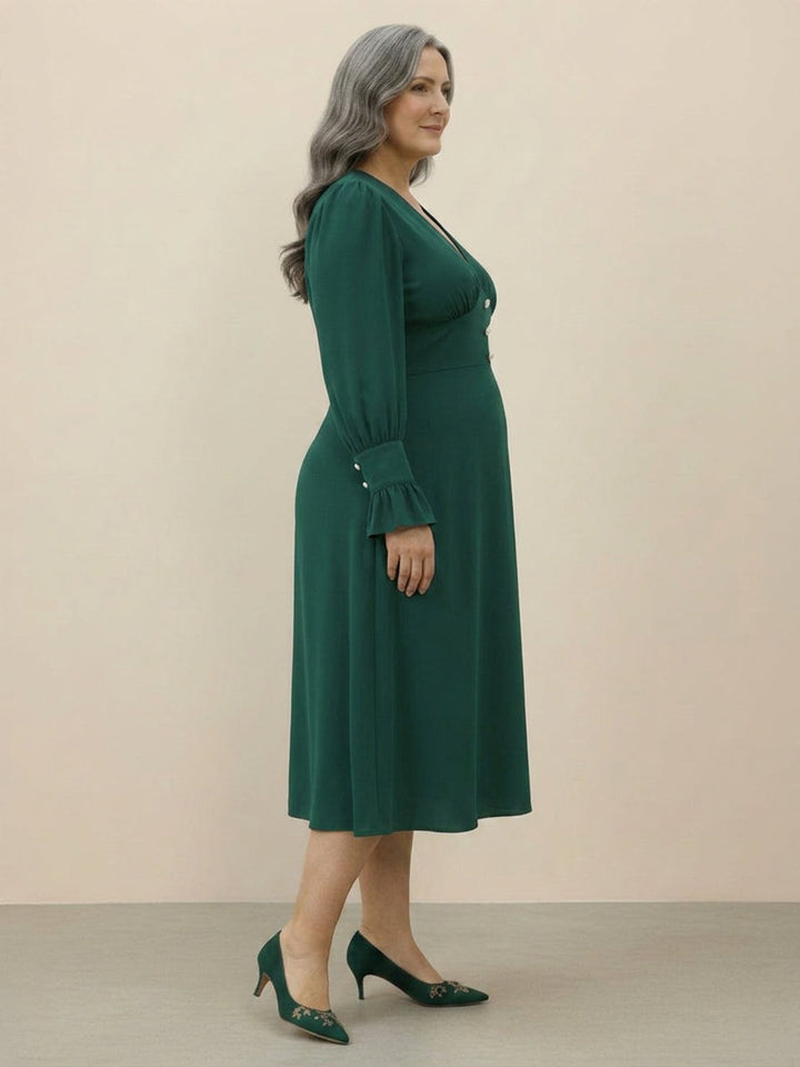 Bellamy - Slankmakende V-hals Midi-jurk