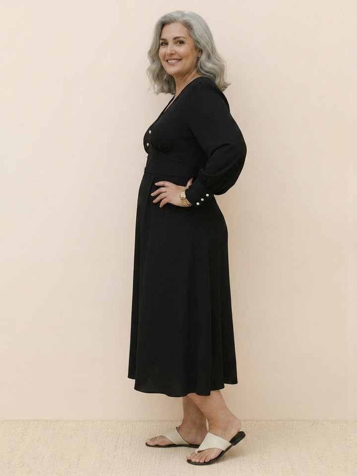 Bellamy - Slankmakende V-hals Midi-jurk