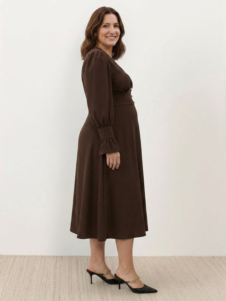 Bellamy - Slankmakende V-hals Midi-jurk