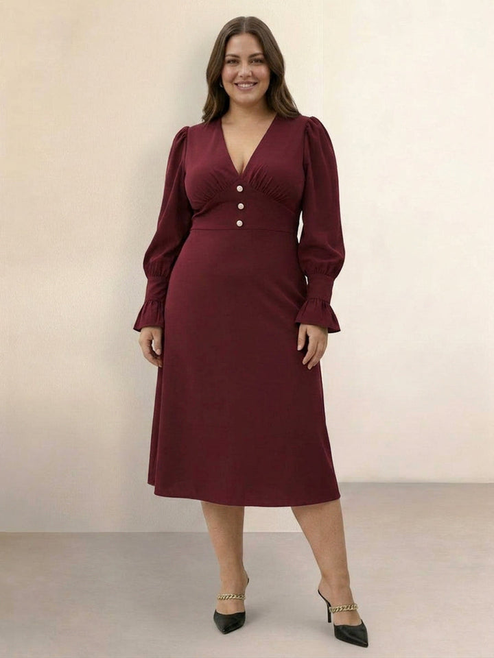Bellamy - Slankmakende V-hals Midi-jurk