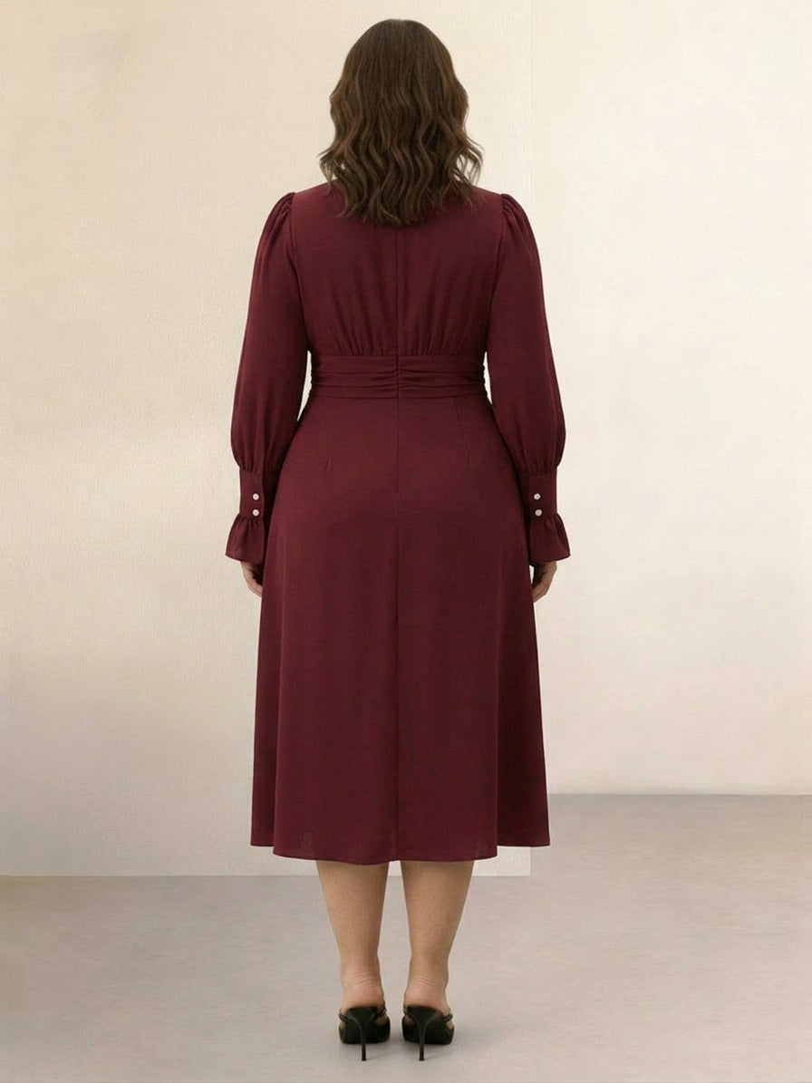 Bellamy - Slankmakende V-hals Midi-jurk