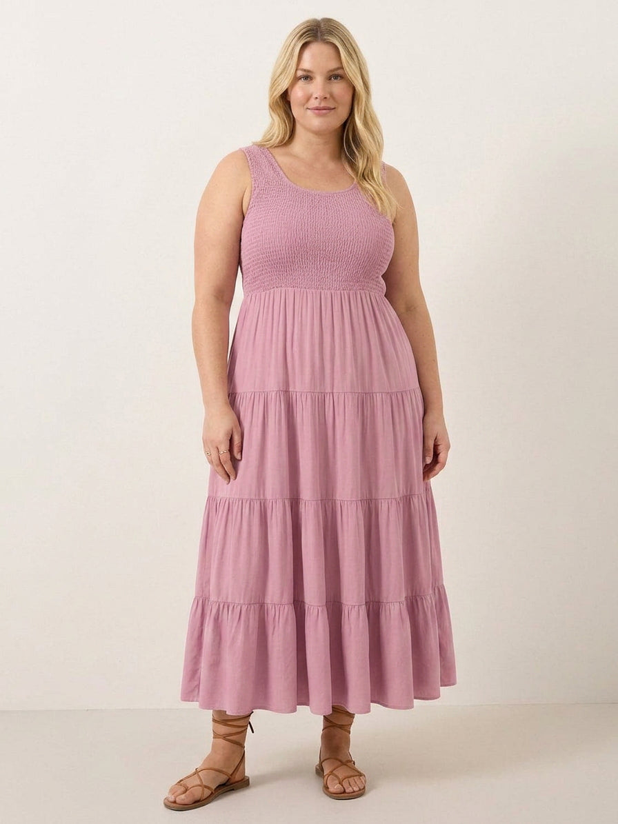 Cassia - Smocked Mouwloze Maxi Jurk