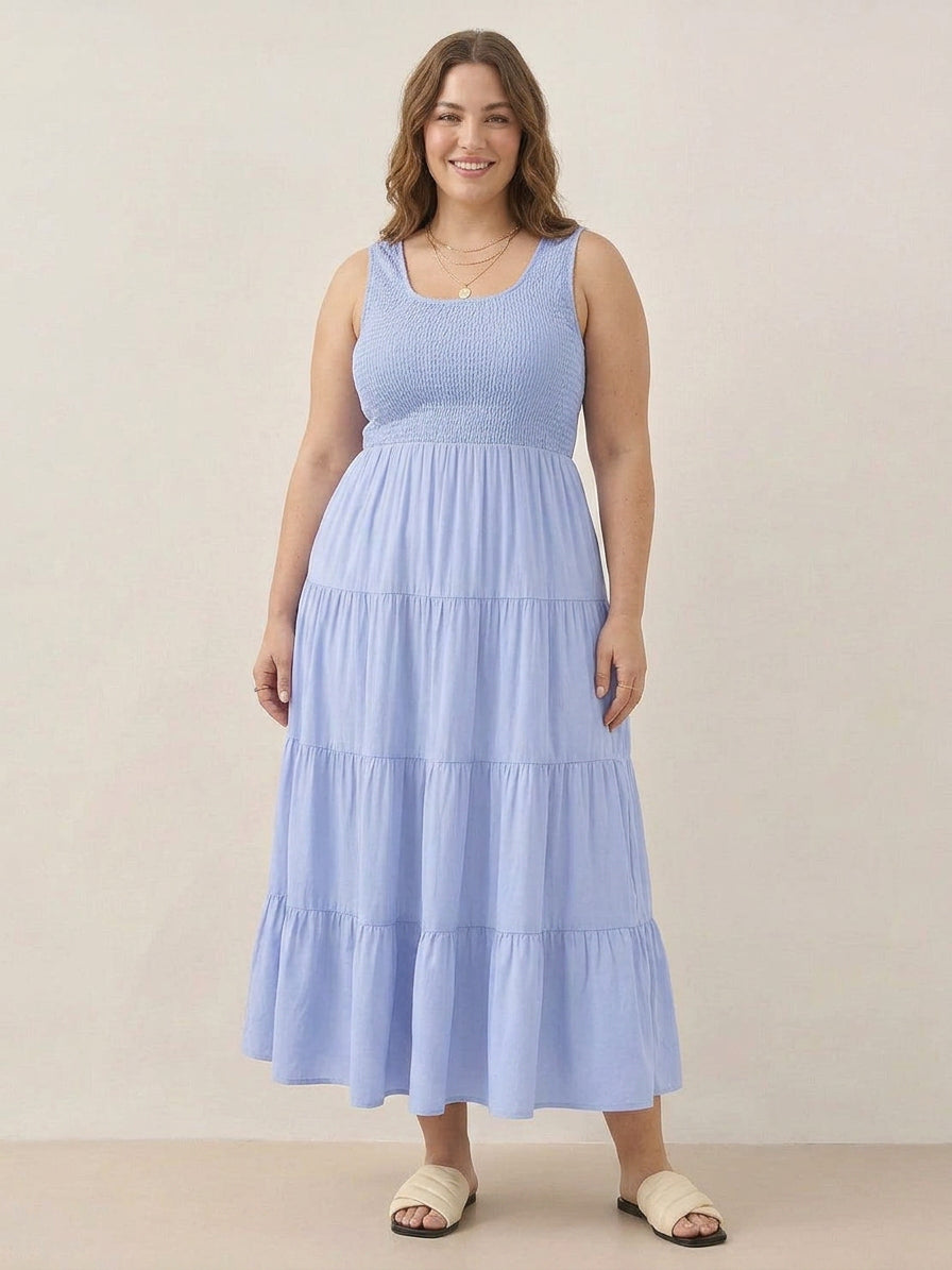 Cassia - Smocked Mouwloze Maxi Jurk