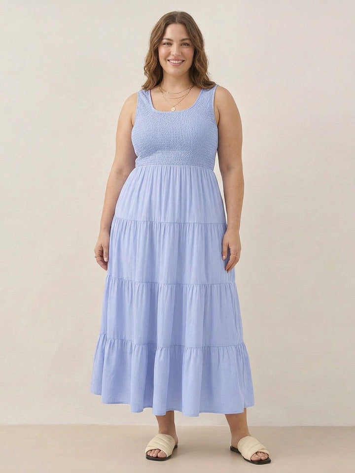 Cassia - Smocked Mouwloze Maxi Jurk