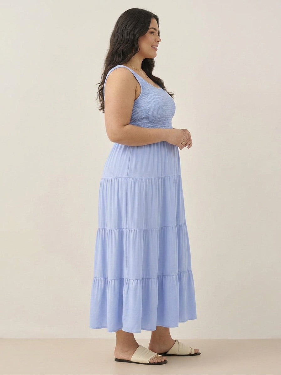 Cassia - Smocked Mouwloze Maxi Jurk