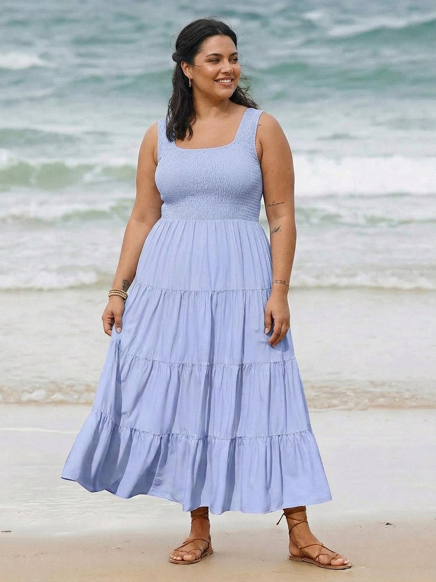 Cassia - Smocked Mouwloze Maxi Jurk