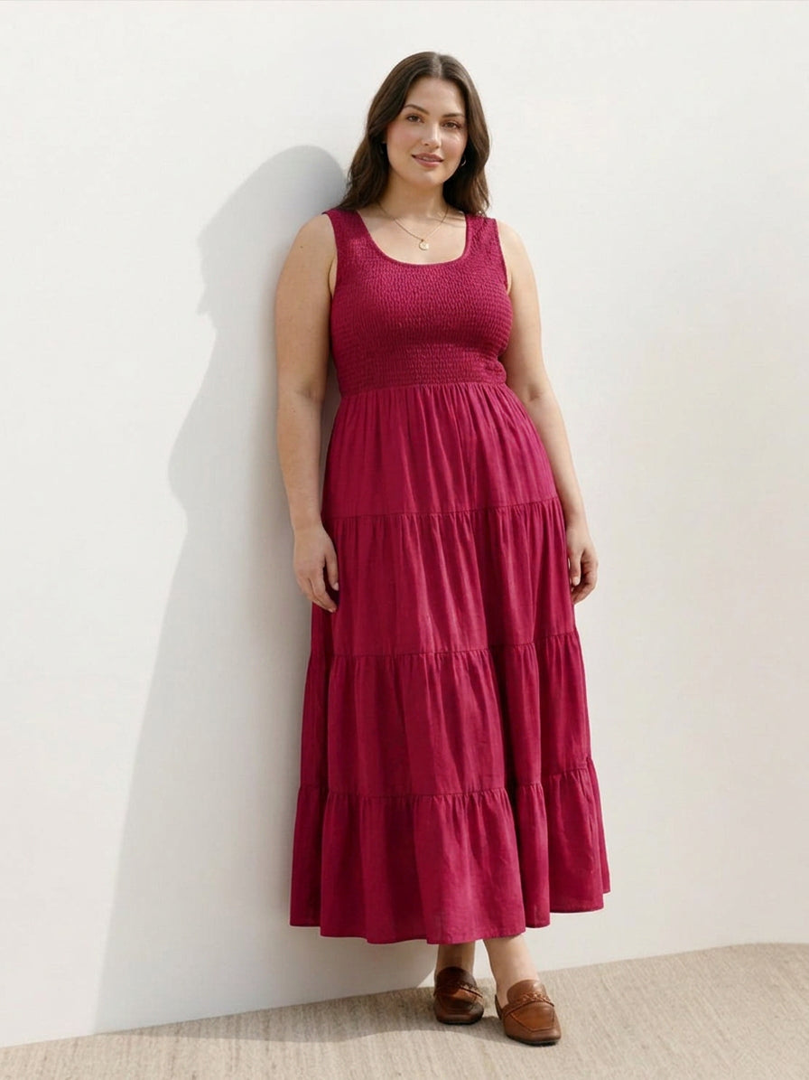 Cassia - Smocked Mouwloze Maxi Jurk