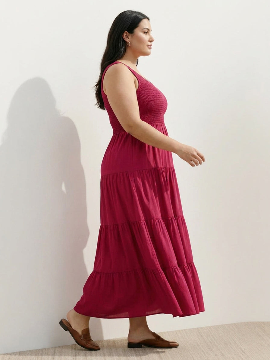 Cassia - Smocked Mouwloze Maxi Jurk