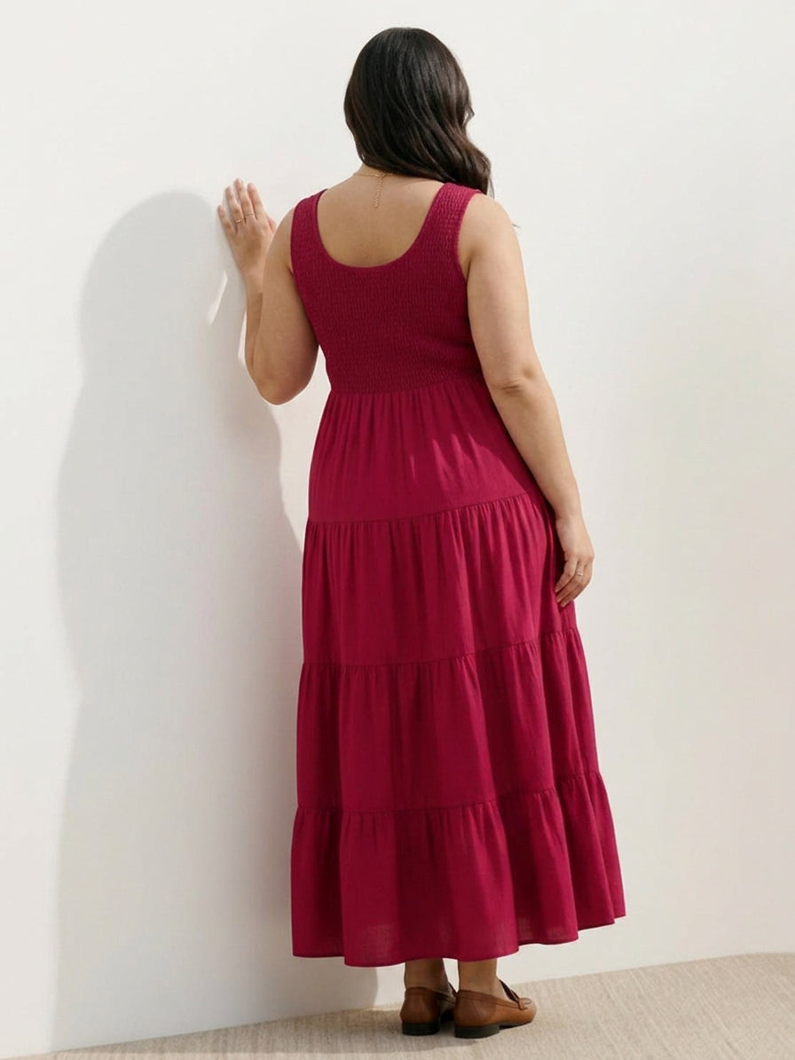 Cassia - Smocked Mouwloze Maxi Jurk