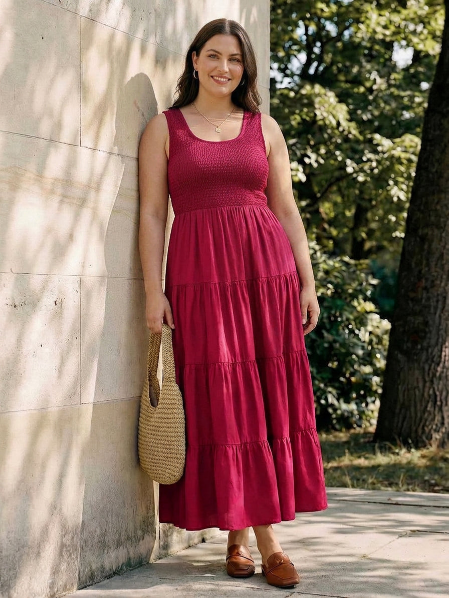 Cassia - Smocked Mouwloze Maxi Jurk