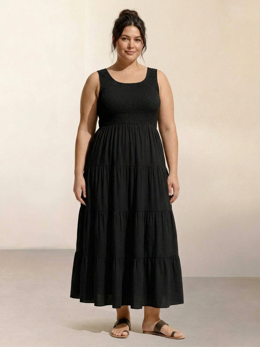 Cassia - Smocked Mouwloze Maxi Jurk