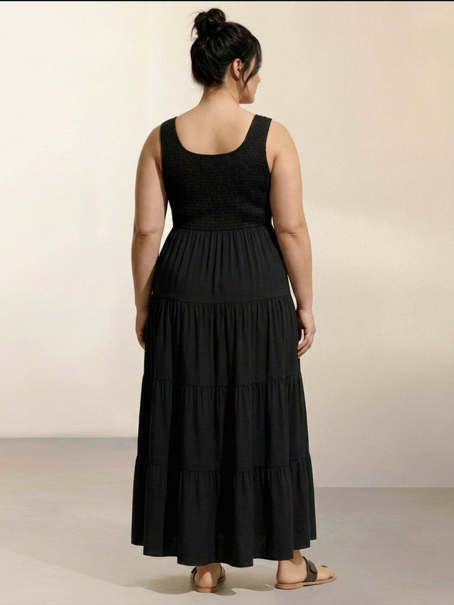 Cassia - Smocked Mouwloze Maxi Jurk