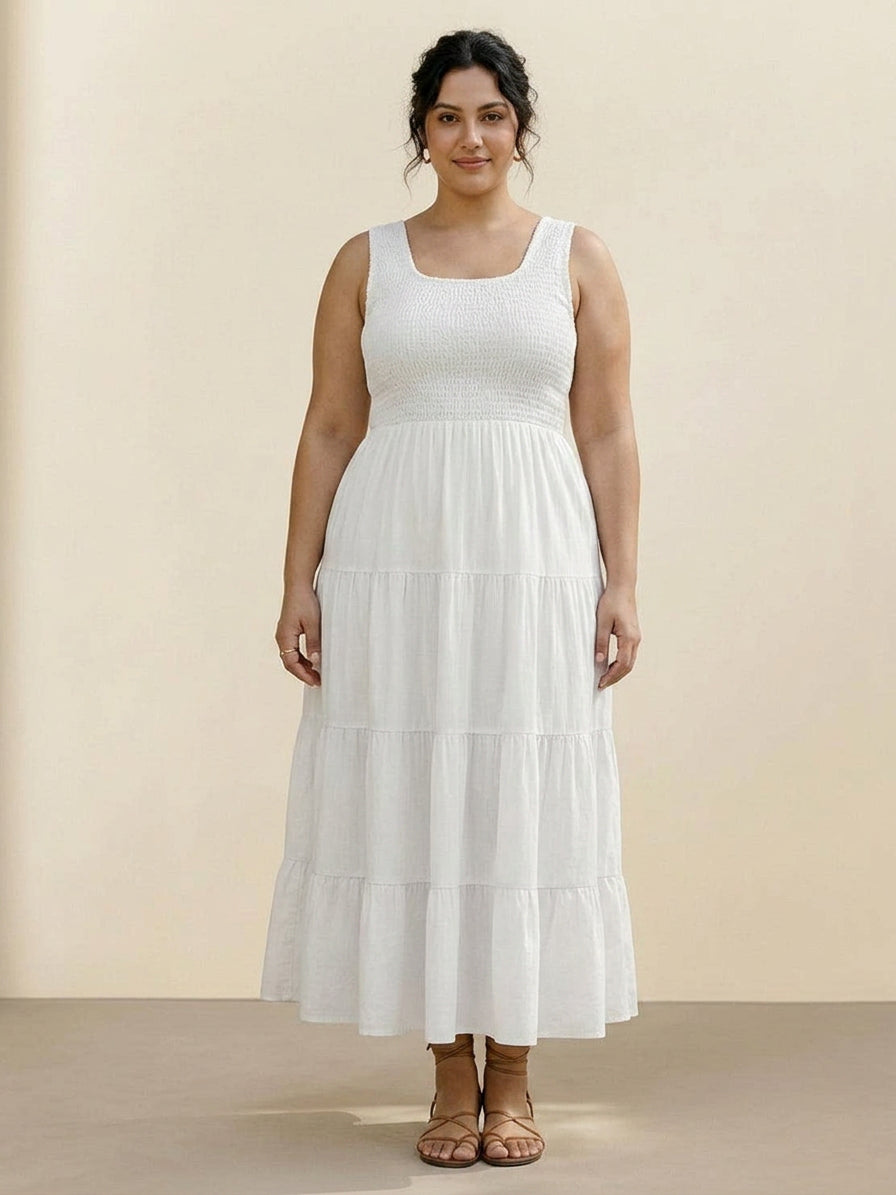 Cassia - Smocked Mouwloze Maxi Jurk