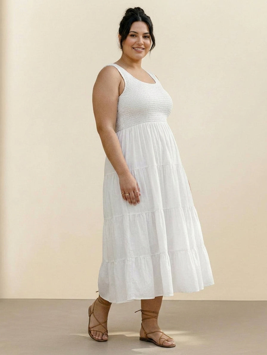 Cassia - Smocked Mouwloze Maxi Jurk